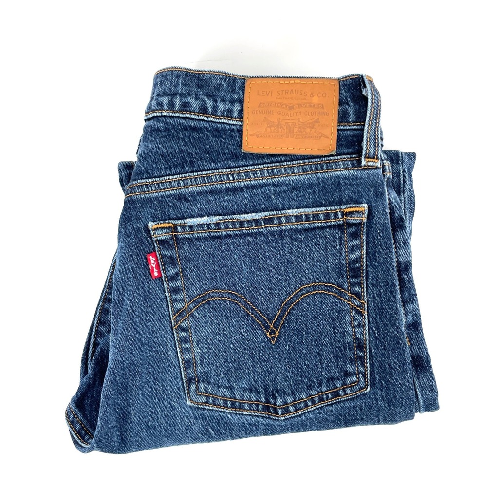 Levis Premium Wedgie Straight Jeans Womens 28 Dark Wash Raw Hem High Rise Button